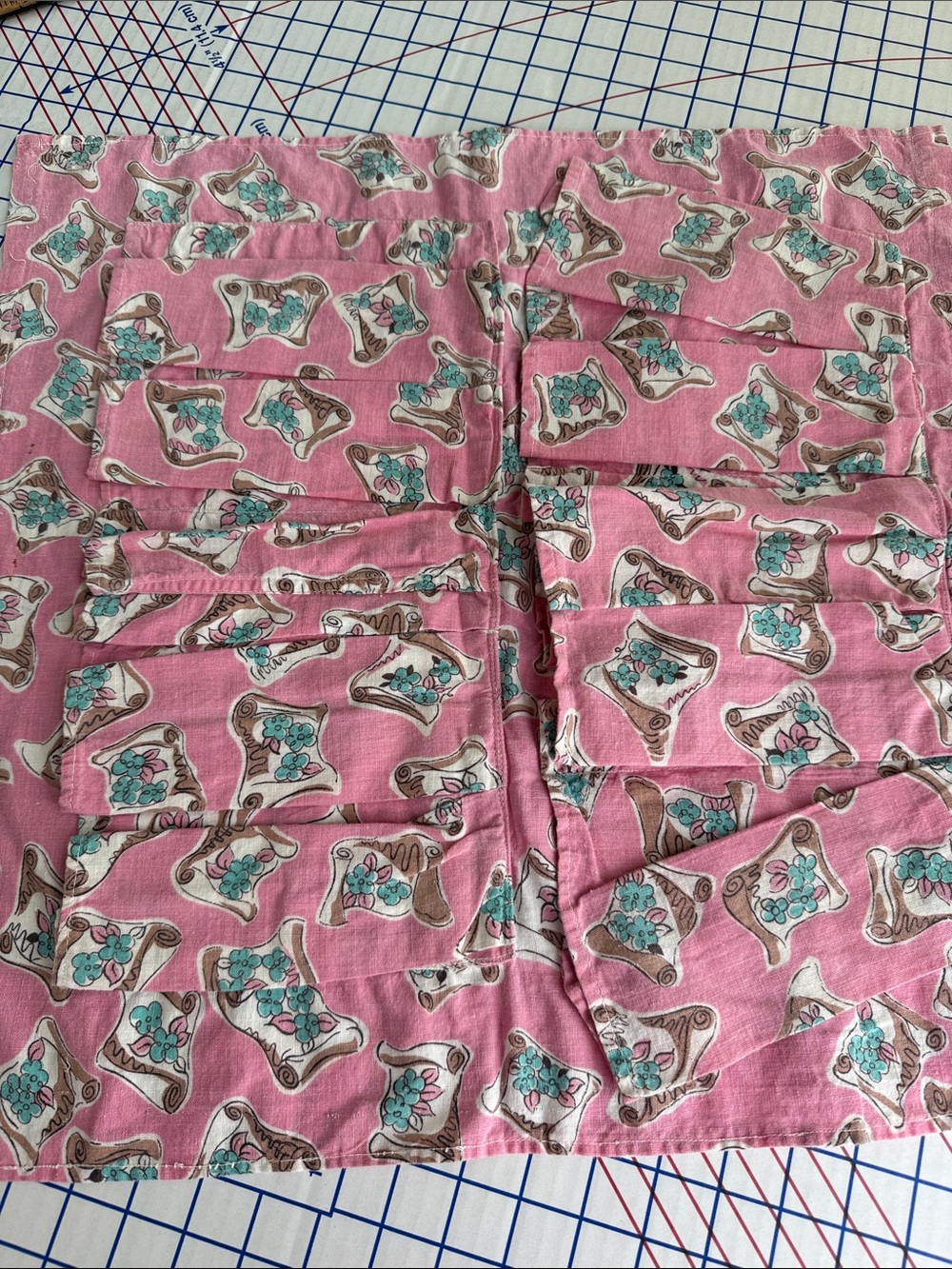 Vintage 1950s Pink Cotton Utility Pocket Organizer MCM Floral Print Handmade 21”